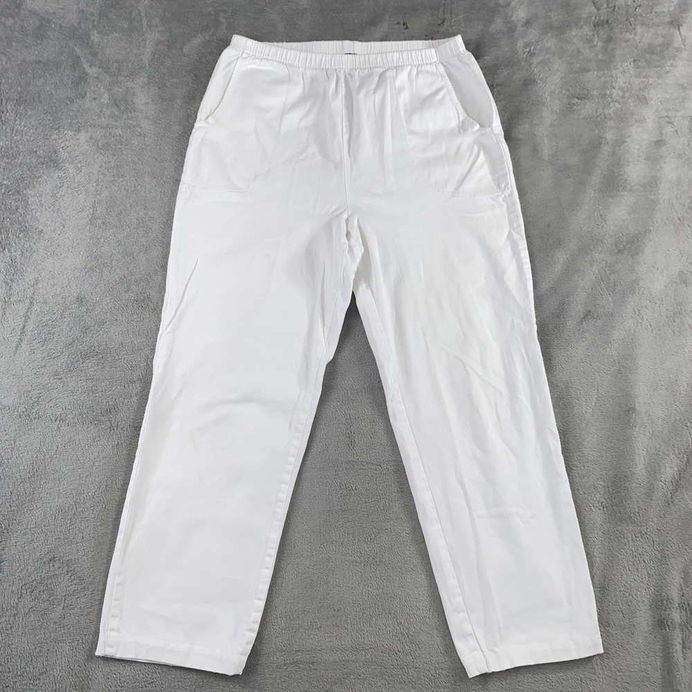 Denim & Co Pants Womens Large White A53351 Elastic Waist Cotton Straight Leg